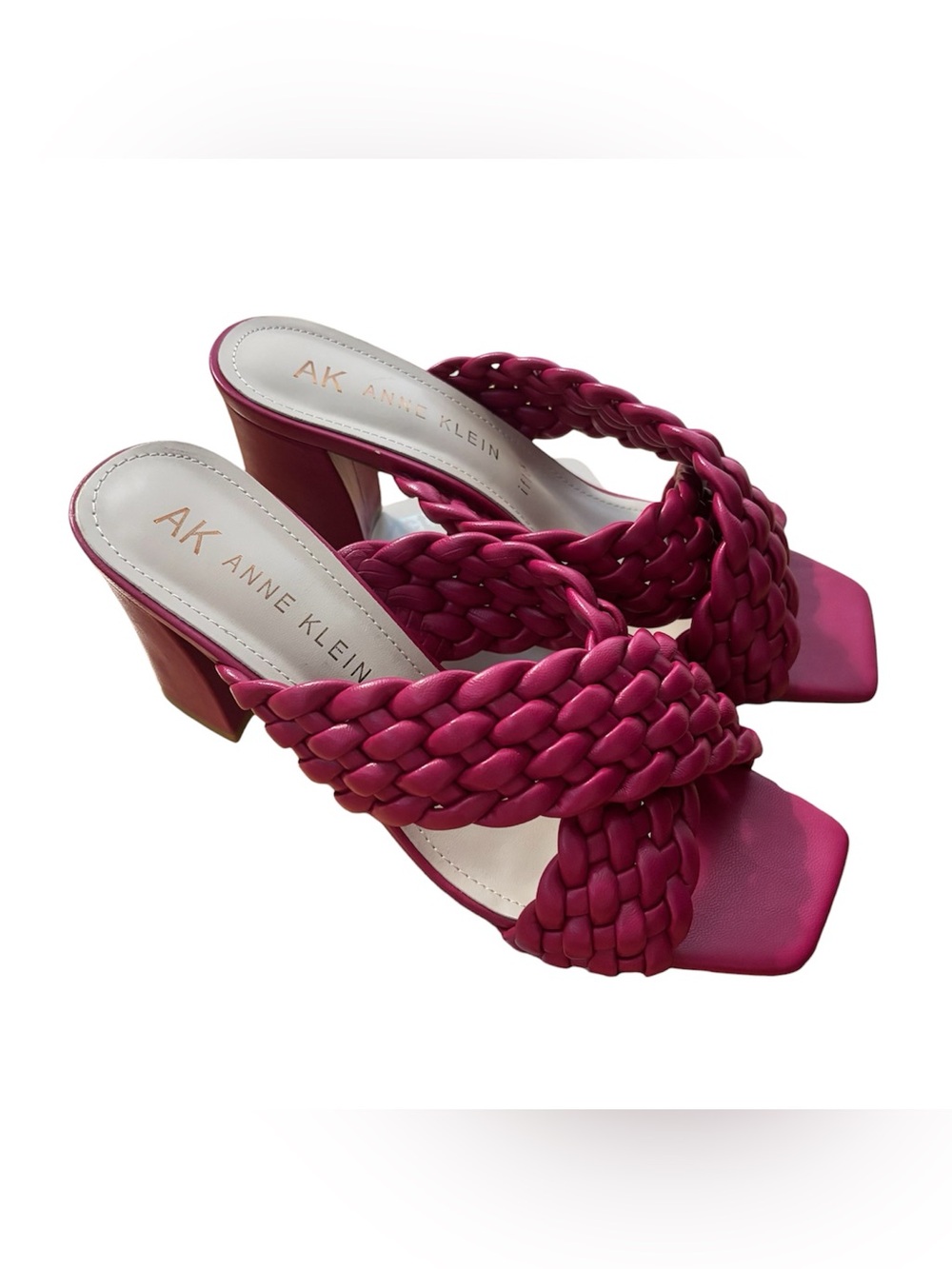 Anne Klein Braided Pink Sandals Blocked Heeled Size 9 Open Toed Good Condition